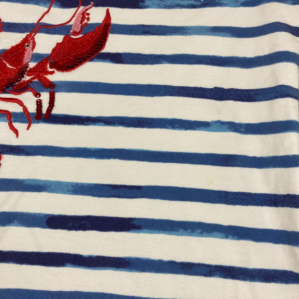 Joules Womens Blue White Striped Sequin Lobster Cotton Long Sleeve Top Size 14 - Picture 5 of 8
